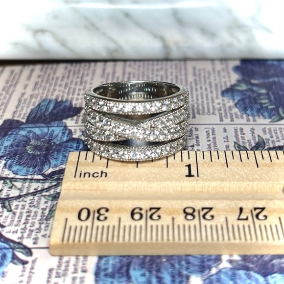 ď¸Beautiful Wide 4 row Crossover Diamond Ring Solid 925 Sterling Silver -See pics - Picture 13 of 17